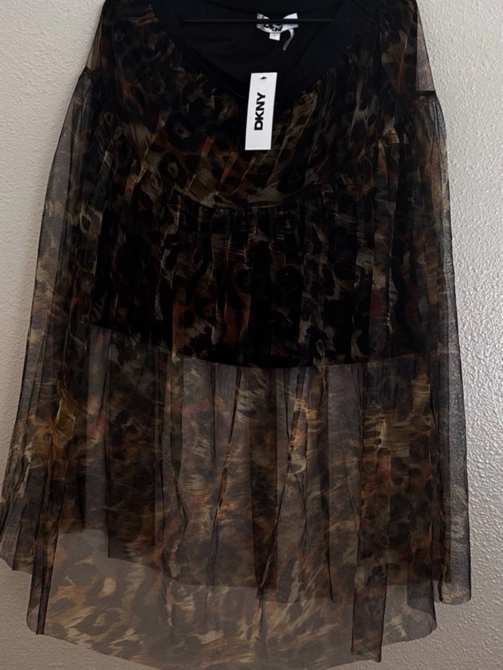 DKNY Brown and Black Leopard Print Tiered A-Line Skirt